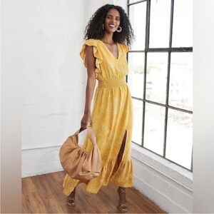 Express flutter sleeve yellow and white floral print maxi dress with slit Size M